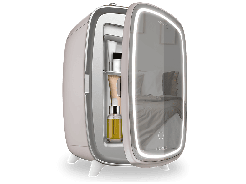 Espejo lumínico - Cecotec CoolingBeauty 6000 Mirror Rose, Nevera de cosméticos 6 litros, Con espejo y luz led, Rosa