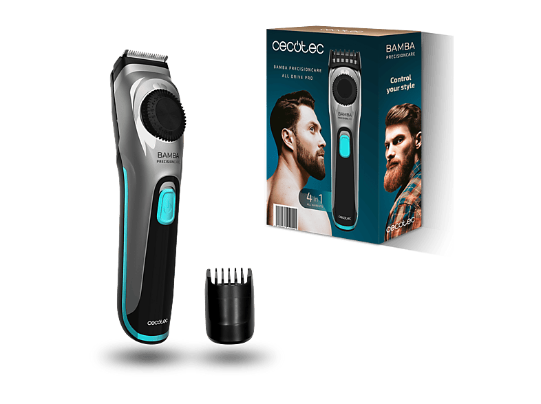Barbero - Cecotec PrecisionCare AllDrive Pro, Cuchillas de titanio, 19 longitudes, Afeitadora con 75 min autonomía, Lavable, Batería litio, Gris