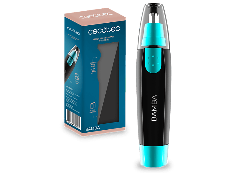 Cortapelos nariz - Cecotec PrecisionCare NoseTrim, Recortador de precisión para y orejas, Cuchillas acero inoxidable, Inalámbrico, Negro