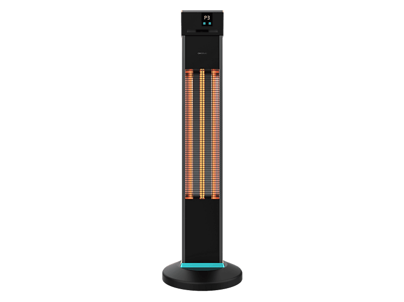 Calefactor - Cecotec ReadyWarm 2000 Power Tower, 2000W, Tecnología halógena, 3 Potencias, Mando a distancia y display, Uso exterior, Negro/Plata