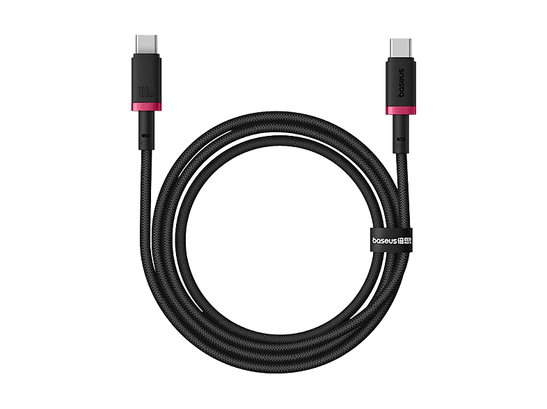 Cable USB-C - Baseus Dura, Tipo-C a Tipo-C, 100 cm, Carga ultrarrápida, Protección inteligente sobrecargas, Alta resistencia, 100W, Negro y Rojo