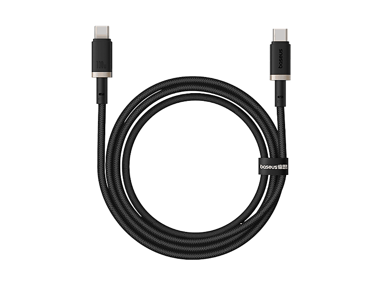 Cable USB-C - Baseus Dura, Tipo-C a Tipo-C, 100 cm, Carga ultrarrápida, Protección inteligente sobrecargas, Alta resistencia, 100W, Dorado y Negro