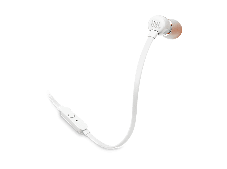 Auriculares de botón - JBL Tune 110, Intraurales, Micrófono, Cable Plano Anti-enredos, Blanco