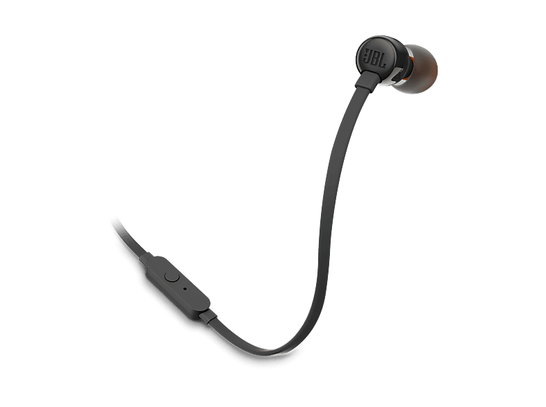 Auriculares de botón – JBL Tune 110, Intraurales, Micrófono, Cable Plano Anti-enredos, Negro