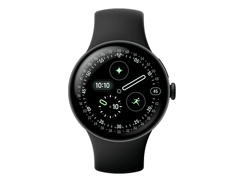 GOOGLE Pixel Watch 4 (41 mm) Smartwatch 100 % recyceltes Aluminium Fluorelastomer mit Soft-Touch-Beschichtung, Klein: 130 - 175 mm, Gross: 165 210 Matte Black/Obsidian