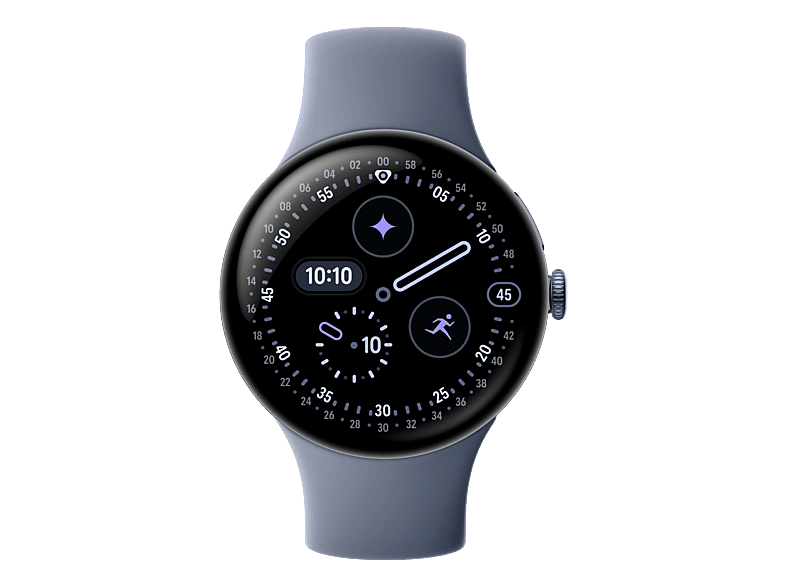 GOOGLE Pixel Watch 4 (45 mm) Smartwatch 100 % recyceltes Aluminium Fluorelastomer mit Soft-Touch-Beschichtung, Klein: 150 - 185 mm, Gross: 165 215 Satin Moonstone/Moonstone