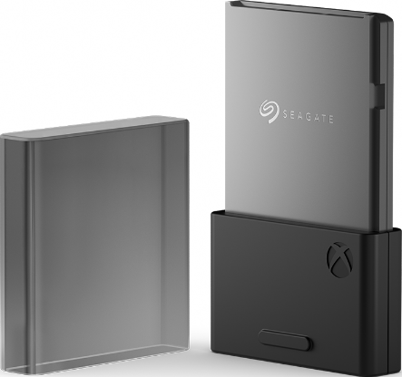 Seagate-Speichergerät mit Xbox-Logo und transparenter Hülle. Das Gerät ist grau und schwarz.