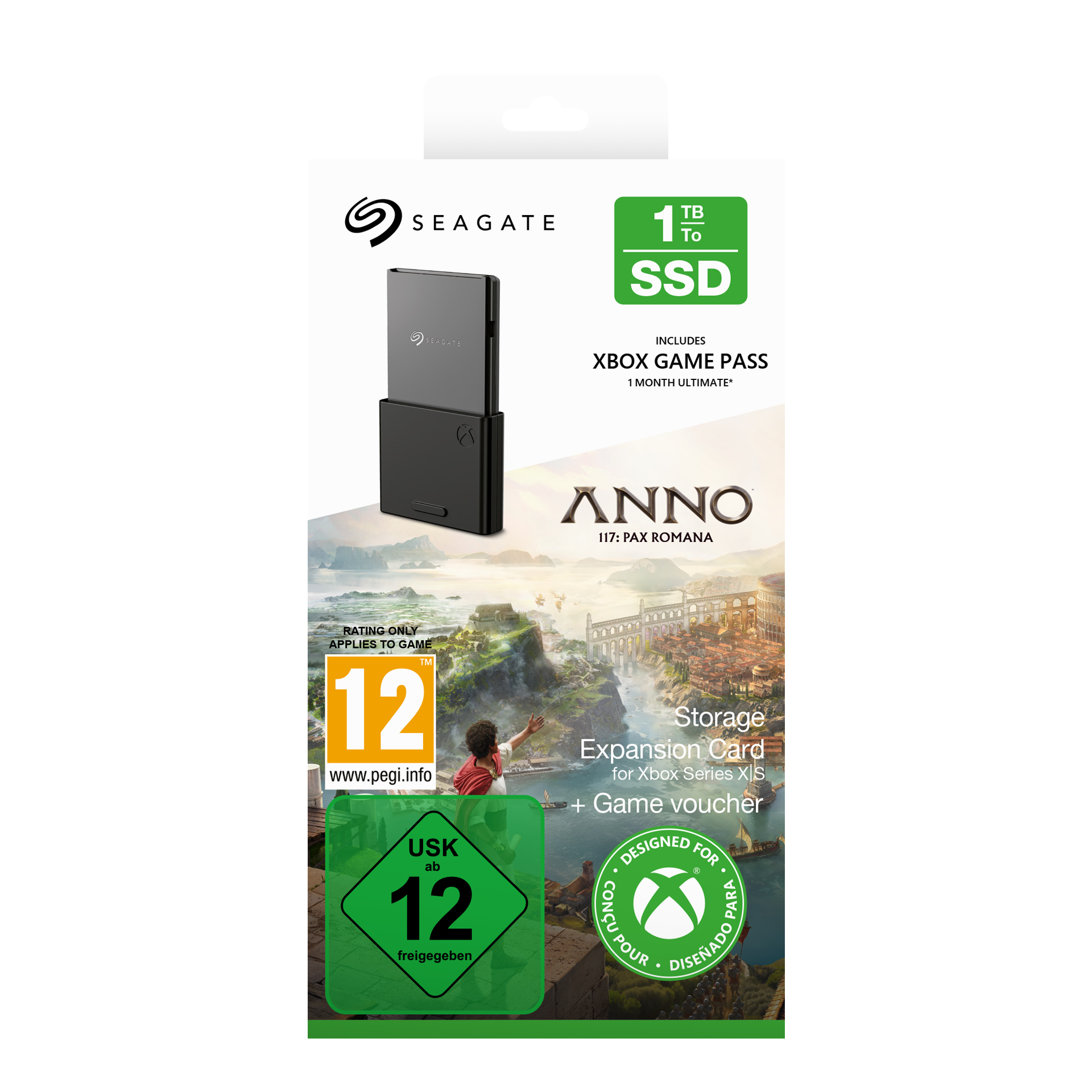 Seagate externe Speicherkarte für Xbox Series XS, mit Spielgutschein und Xbox Game Pass. Enthält eine Spielbewertung von 12.
