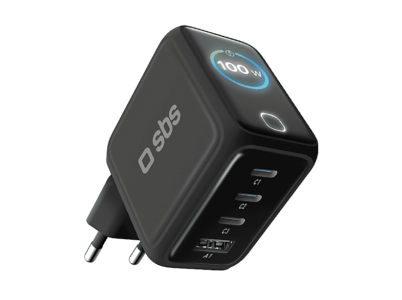 Caricabatteria SBS Caricatore Usb-C Smart con display TFT e Power Control 2.0, 100W, Nero
