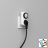 Ein weißer Smart-Stecker ist in eine Steckdose gesteckt. Ein schwarzes Kabel erstreckt sich nach unten.
