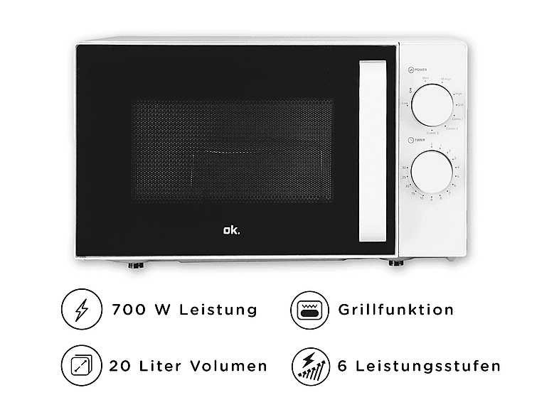 Thumbnail - OK. OMWG 2024-1 W, Mikrowelle (700 Watt, Grillfunktion)