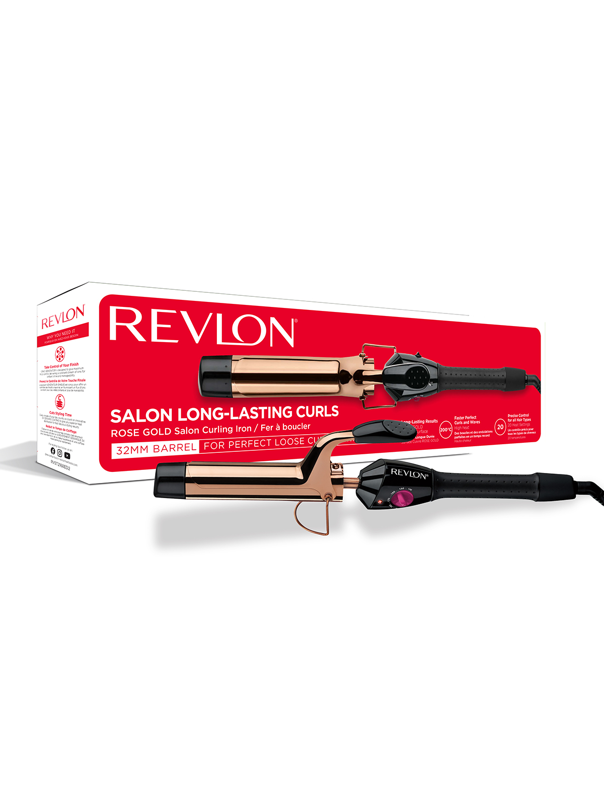 Revlon pembe altın rengi saç maşası. Kutuda Salon Uzun Süre Kalıcı Bukleler yazıyor. Saç maşası pembe altın ve siyah renktedir, siyah güç kablosu vardır.