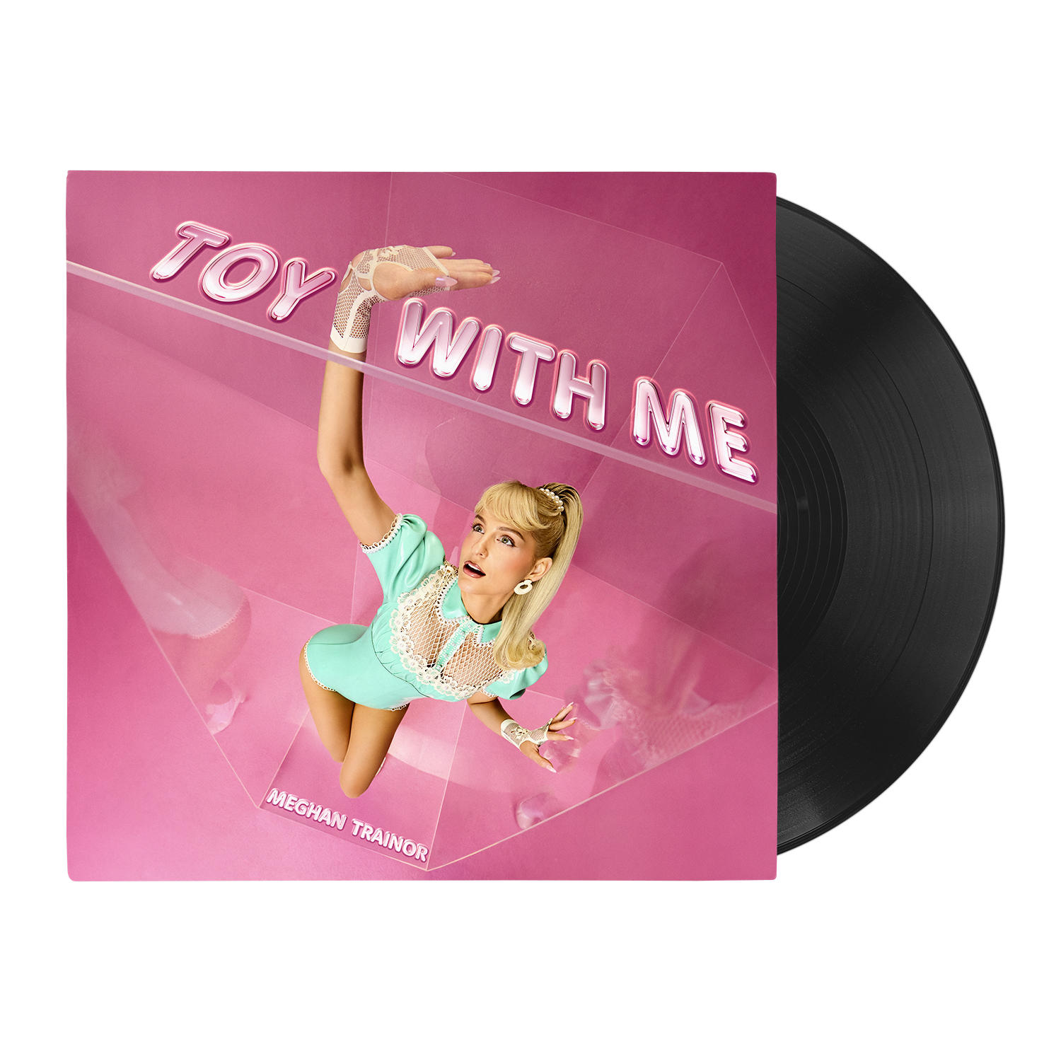 Albumcover: Frau in türkisem Outfit, Albumtitel 'TOY WITH ME'. Schwarze Schallplatte rechts.