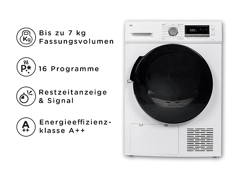 OK. OTD 7342 D Wärmepumpentrockner G05 (7 kg, D, Weiß)