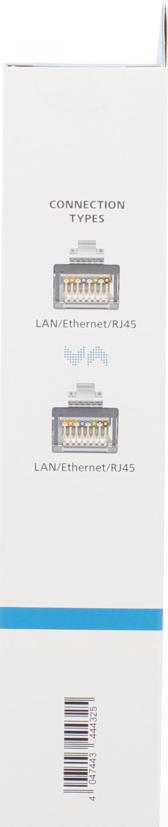 LAN/Ethernet/RJ45 konnektörlerinin ve metnin resimlerini içeren beyaz kutu. Altta bir barkod var.