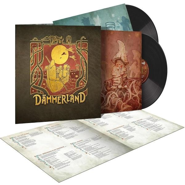 Album-Set mit Cover-Art, einer Plattenhülle und zwei Schallplatten. Liedtext-Broschüre sichtbar. Kunstwerk zeigt ein Boot und eine Figur.