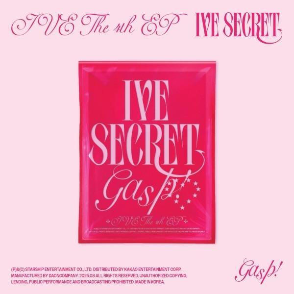 Albumcover, rosa Hintergrund. Der Titel lautet "IVE SECRET Gasp!" in Weiß. Text enthält "IVE The 4th EP" und "Gasp!".