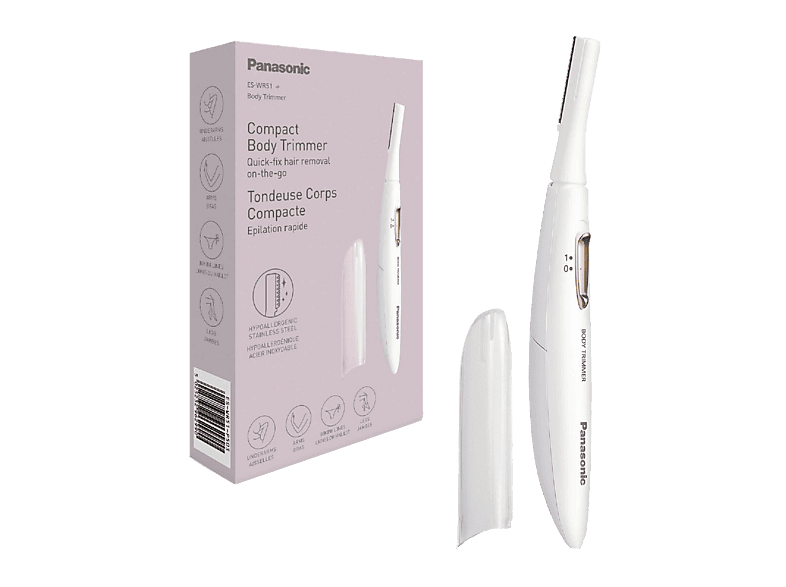 Afeitadora corporal - Panasonic ES-WR51, Todas las zonas del cuerpo, Funcionamiento a Pilas, Cabezal Giratorio Flexible y Suave con la Piel, Blanco