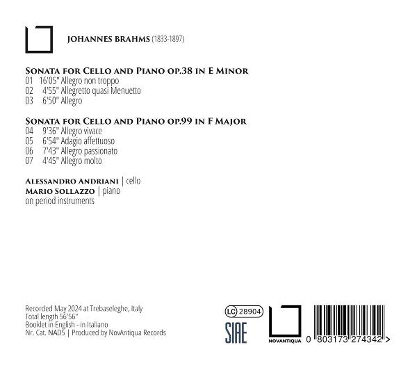 CD-Cover mit Text über Brahms' Sonaten für Cello und Klavier, mit Titellisten und Interpretennamen.