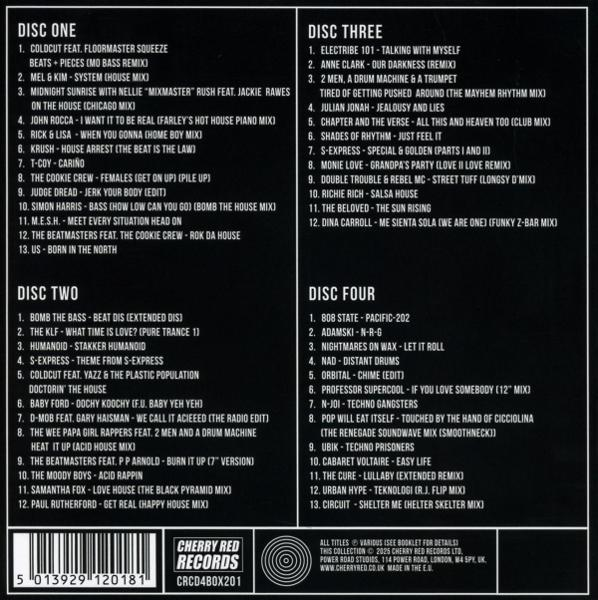 Das Albumcover listet Songtitel und Interpreten in schwarzer Schrift auf weißem Hintergrund mit einem Label-Logo.