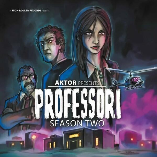 Poster für „Professori Staffel Zwei“. Enthält drei Personen, einen Hubschrauber und Gebäude. Dunkle Farben mit dramatischer Wirkung.