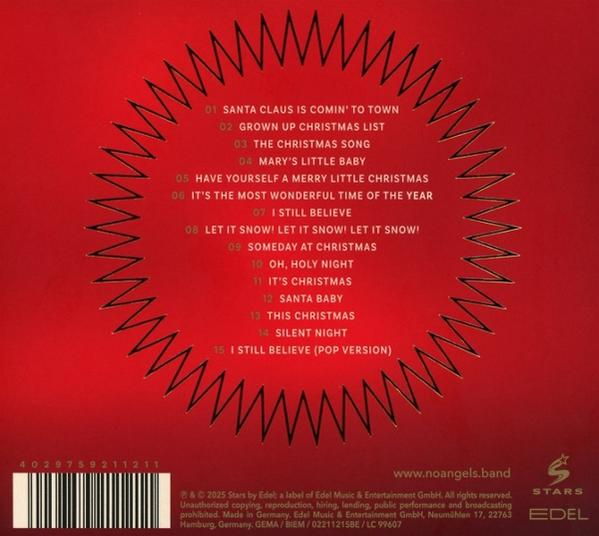 Roter CD-Cover mit Weihnachtsliedtiteln und Stern-Design. Enthält Barcode und Copyright-Details.