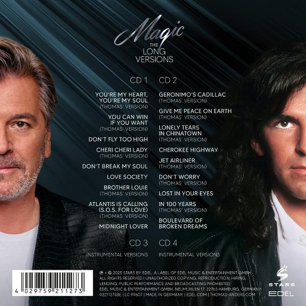 Albumcover mit zwei Männergesichtern und Songtiteln. Das Album trägt den Titel 'Magic' von Thomas.