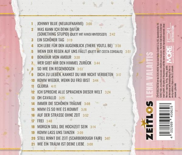 CD-Cover. Titel: Zeitlos. Künstler: Lena Valaitis. Enthält Songtitel und einen Barcode.