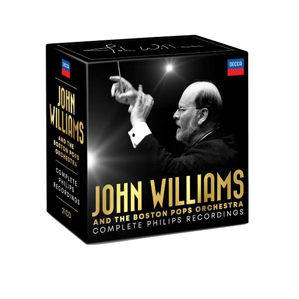 Box-Set von John Williams und dem Boston Pops Orchestra. Williams dirigiert mit Brille, Hände oben. Goldener Text auf schwarzem Grund.