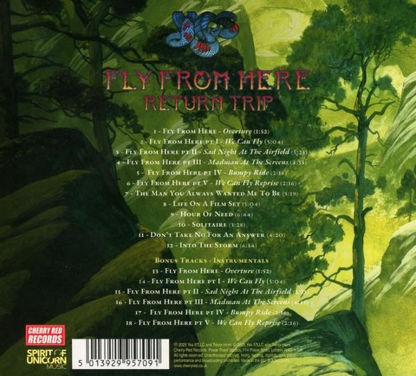 Albumcover: 'Fly From Here - Return Trip'. Waldszene mit Titeln und einer blauen, stilisierten Schlange.