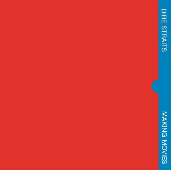Pochette d'album : Fond rouge avec une bande verticale bleue à droite. Texte : "Dire Straits" et "Making Movies".