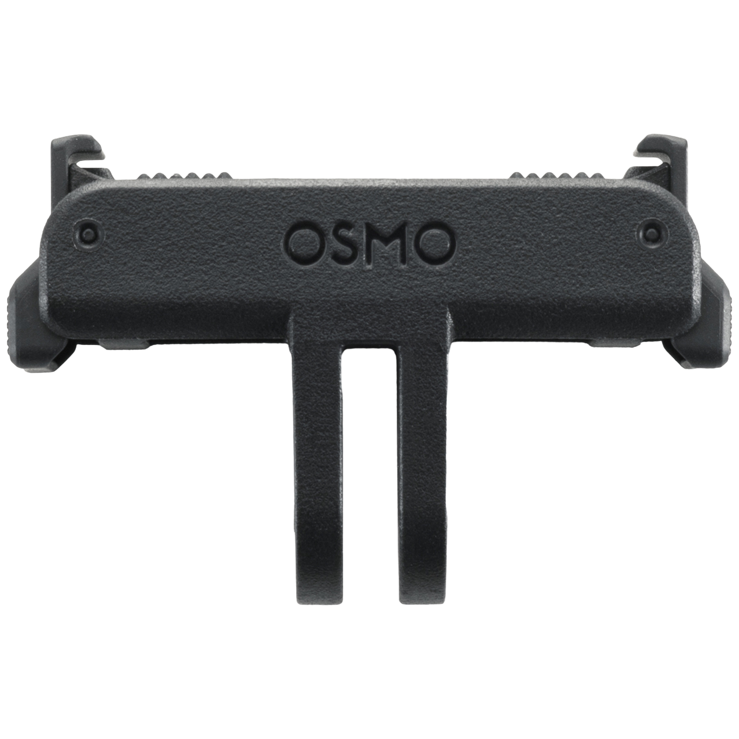 Een zwart plastic Osmo-accessoire. Het heeft een rechthoekig lichaam met het Osmo-logo en twee verticale armen.