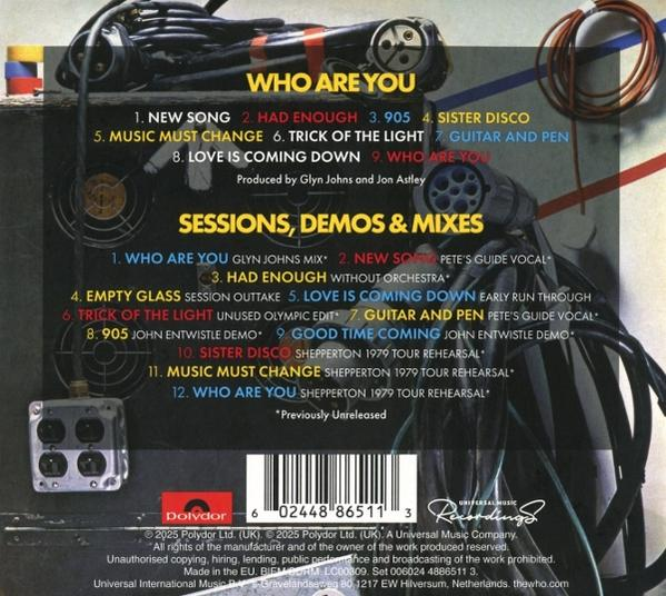 CD-Rückseite mit einer Titelliste 'Who Are You'. Es hat einen Barcode, Polydor-Logo und Universal Music-Branding.