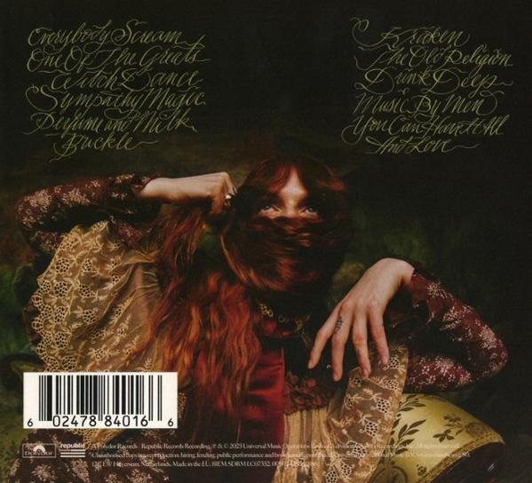 Albumcover: Frau mit roten Haaren, Gesicht verdeckt. Text enthält Songtitel. Barcode und Copyright-Informationen unten.