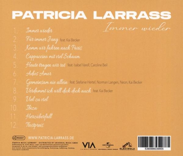 Albumcover mit dem Titel 'Immer wieder' von Patricia Larrass. Enthält eine Titelliste mit Songtiteln und Gastkünstlern.
