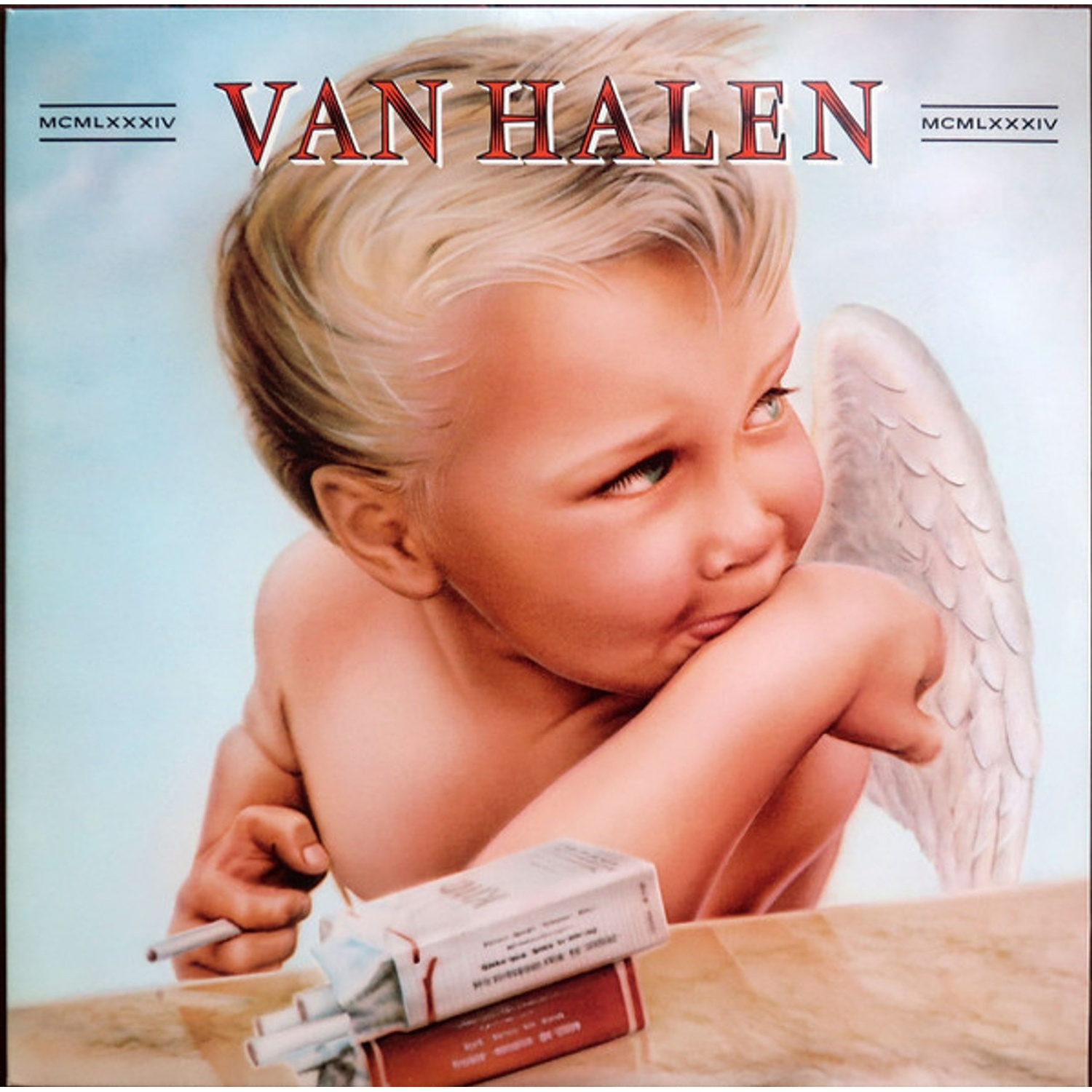 Copertina dell'album: una figura cherubina, ali d'angelo, che fuma una sigaretta, con un pacchetto di sigarette. Il nome della band, Van Halen, è in alto.