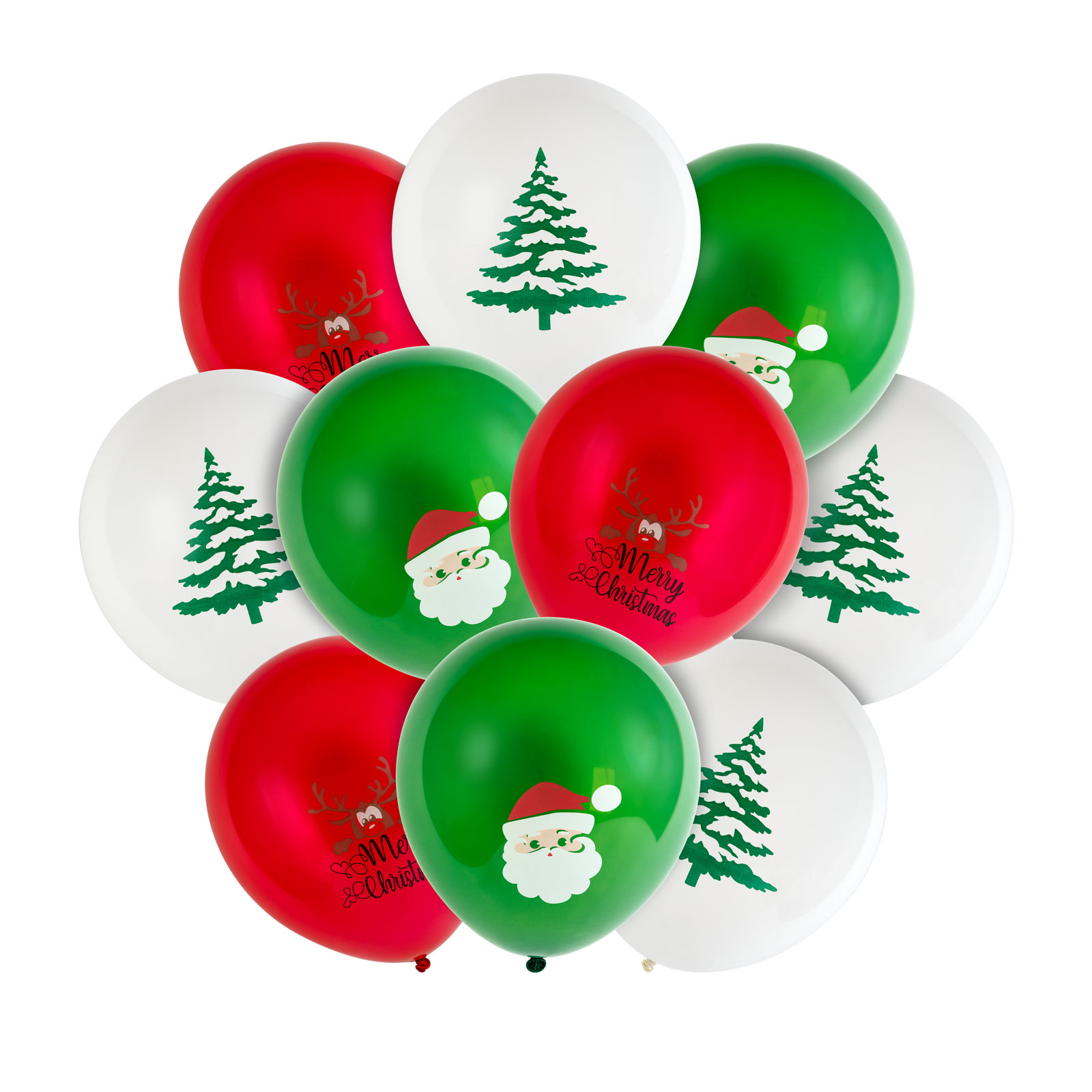 @HOME-XMAS Lufi szett, piros, fehér, zöld, karácsonyi motívumokkal, 10 db / csomag (58754B)