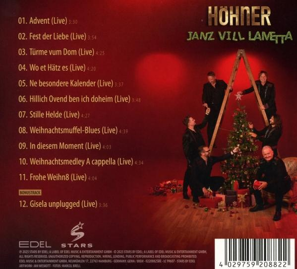 Albumcover: Hohner-Band schmückt einen Weihnachtsbaum. Auf der linken Seite sind die Songs und Credits aufgelistet.