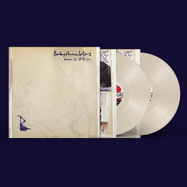 Albumcover: Baby Shambles, Down in Albion. Zwei helle Vinylplatten sind sichtbar. Das Cover ist beige mit Schrift.