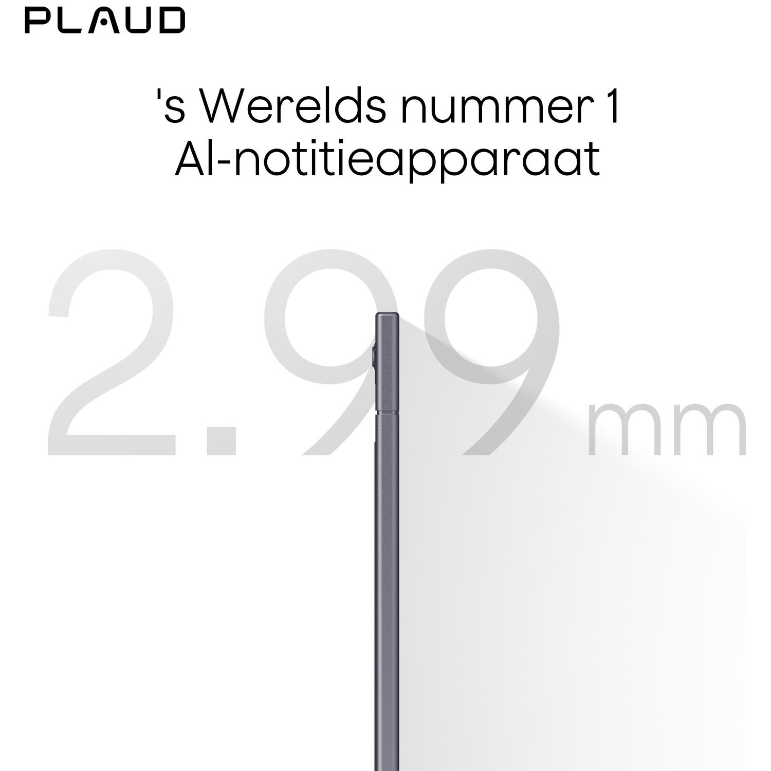 The image shows a white background with black text at the top and a large gray number '2.99' with 'mm' next to it and a vertical device.