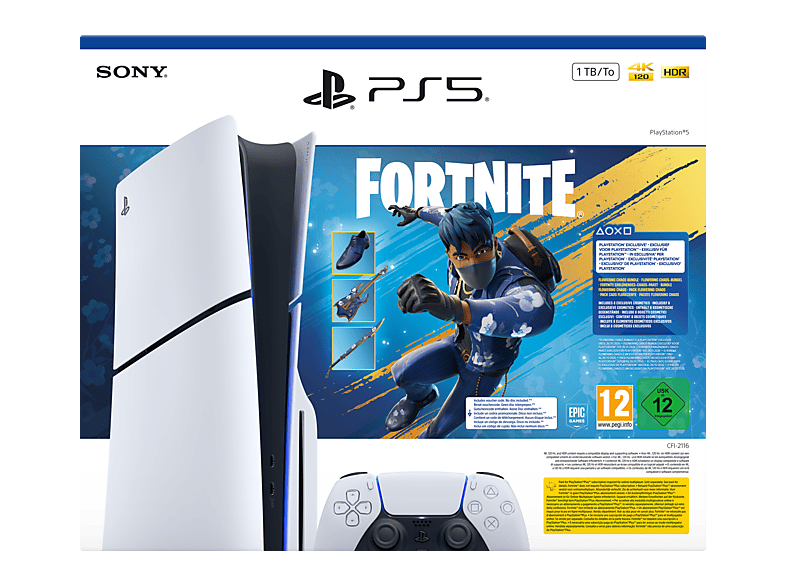 Consola - Sony PS5 Slim Standard, 1 TB SSD, 4K, mando, Chasis E, Blanco + Pack Fortnite Flowering Chaos (código de descarga)