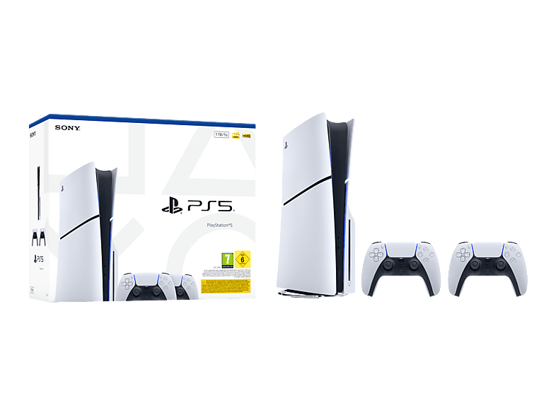 Sony PS5 Slim Standard, 1 TB SSD, 4K, 2 mandos DualSense, Chasis E, Blanco