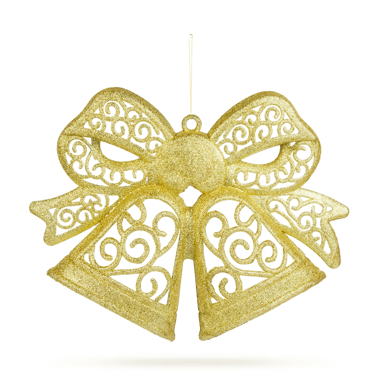 @HOME-XMAS Karácsonyi dekoráció, masni, glitteres arany, akasztható, 35 cm (59705A)