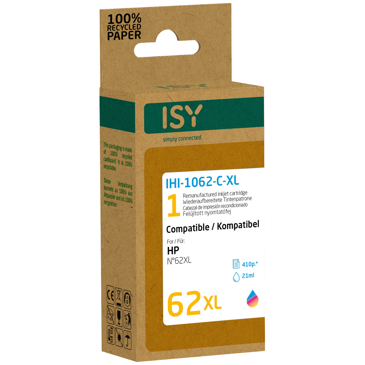 Isy Multipack 2 HP 62xl Bk+cl Zwart/color