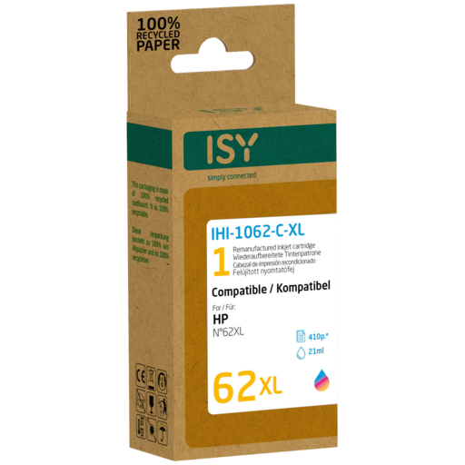 ISY Multipack 2 HP 62XL Zwart/Kleur