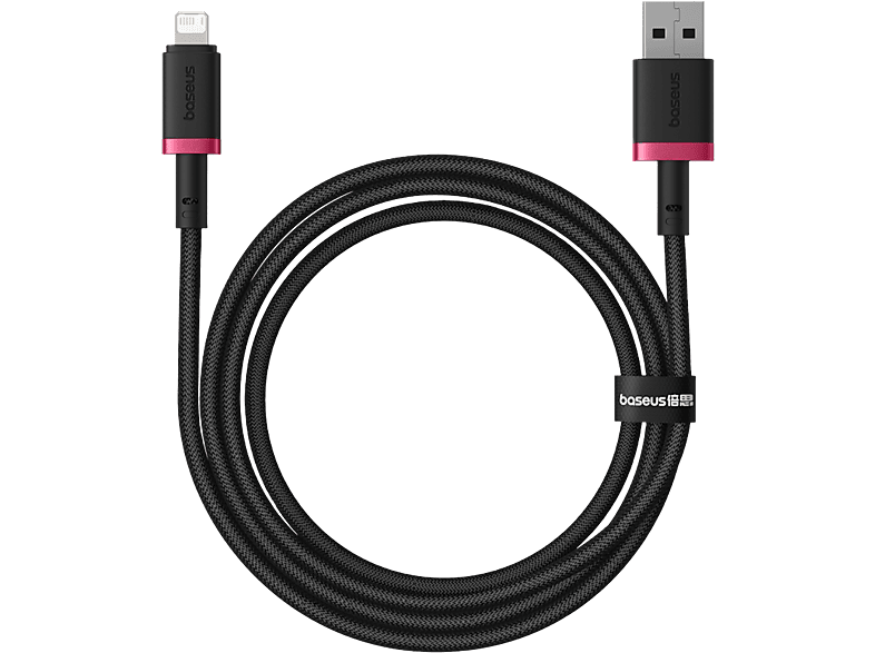 Cable USB - Baseus Dura, Lightning USB, 100 cm, 2.4A, Carga rápida, Rojo y Negro