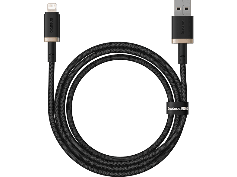 Cable USB - Baseus Dura, Lightning USB, 100 cm, 2.4A, Carga rápida, Negro y Dorado