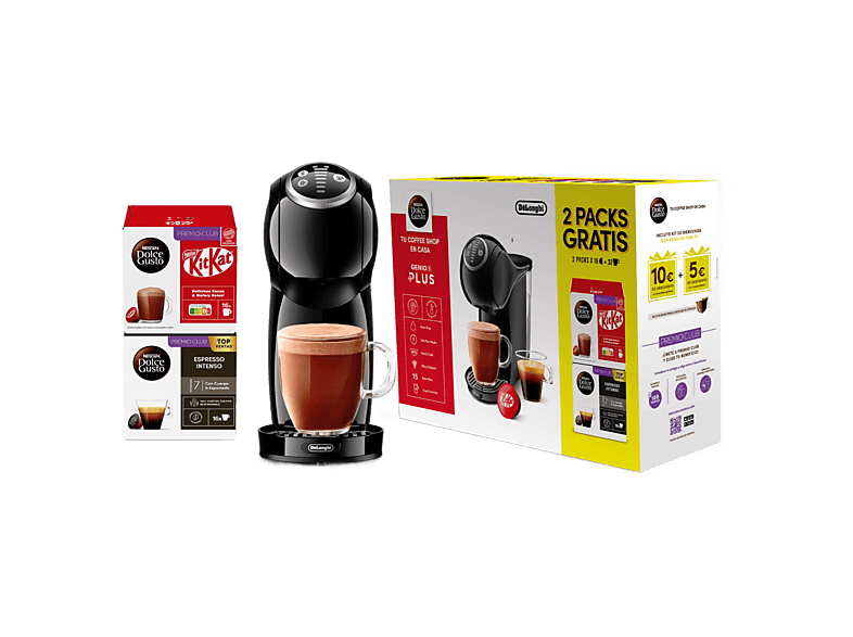 Cafetera de cápsulas - De'Longhi EDG315.B + 2 packs Genio Plus regalo, 1500W, 15 bar, 0.8 l, Apagado automático, Negro