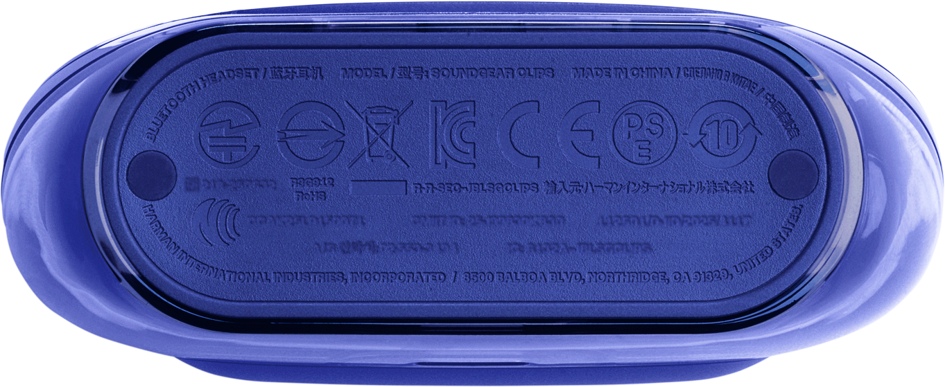 Blauer Geräteboden mit verschiedenen Symbolen und Texten, darunter Logos und Herstellungsinformationen.