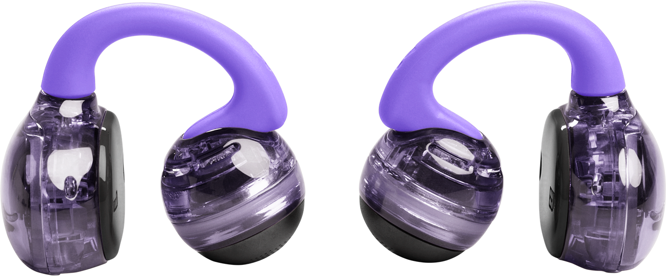 Deux appareils noirs et transparents avec des poignées incurvées violettes, sur fond noir. Les appareils sont identiques.